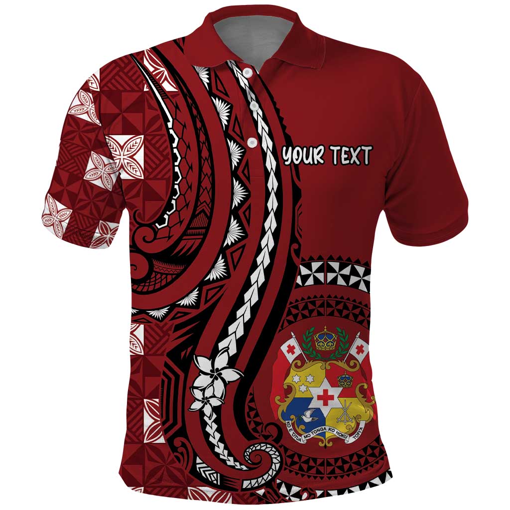 Personalized Tonga Ngatu Polo Shirt Iconic Red Manulua Motifs