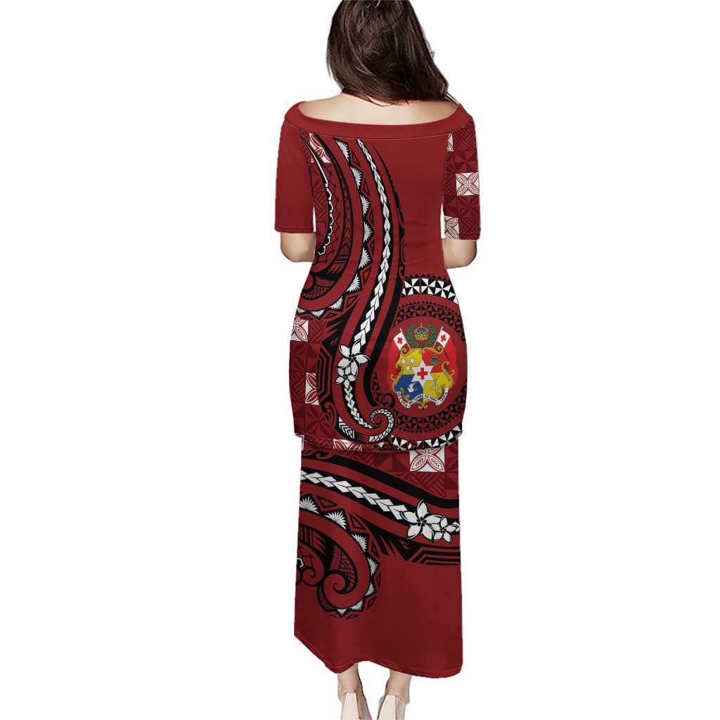 Personalized Tonga Ngatu Puletasi Iconic Red Manulua Motifs LT7 - Polynesian Pride