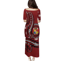 Personalized Tonga Ngatu Puletasi Iconic Red Manulua Motifs LT7 - Polynesian Pride