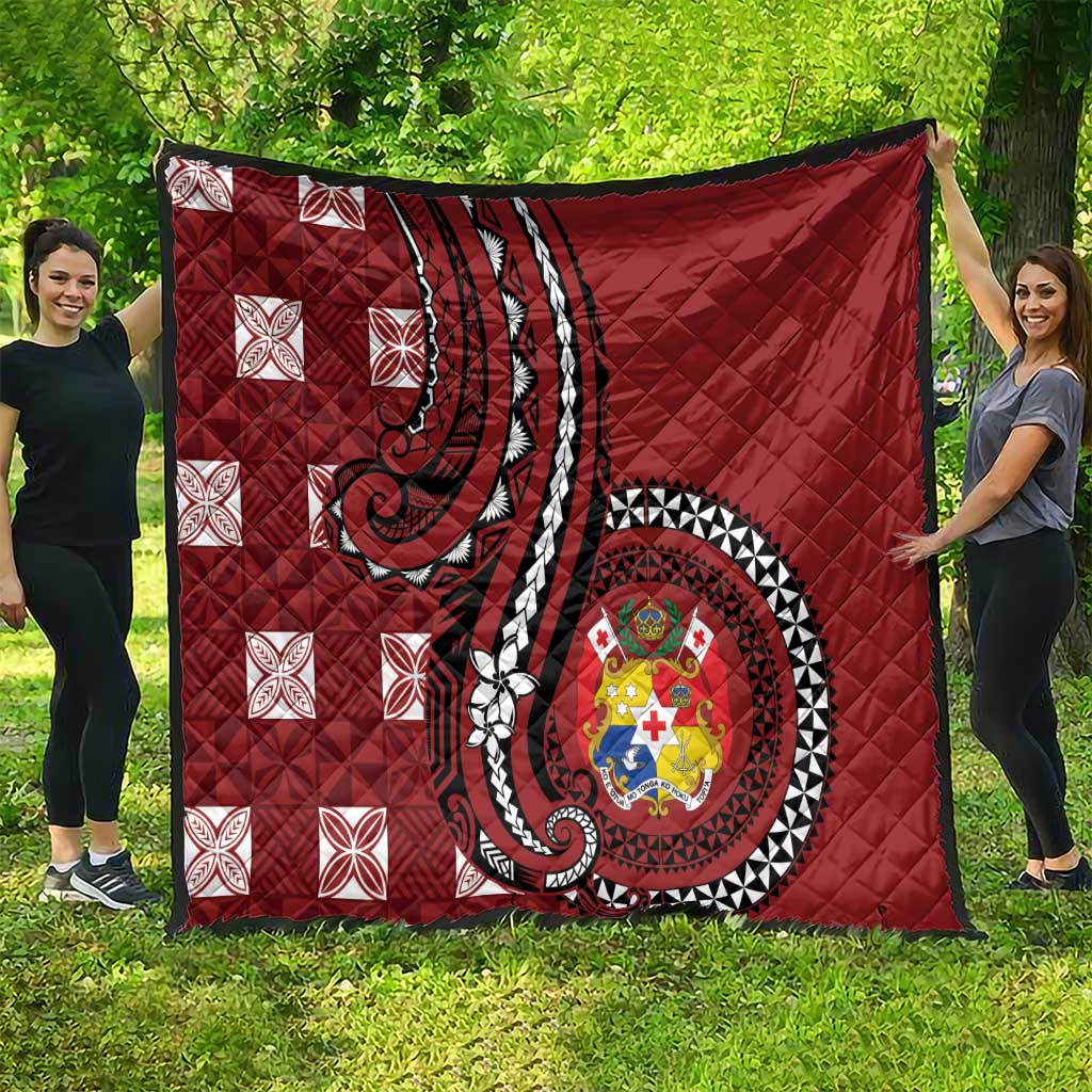 Tonga Ngatu Quilt Iconic Red Manulua Motifs