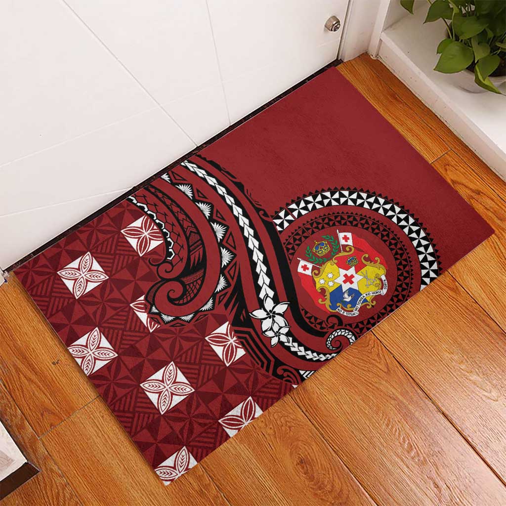 Tonga Ngatu Rubber Doormat Iconic Red Manulua Motifs LT7 - Polynesian Pride