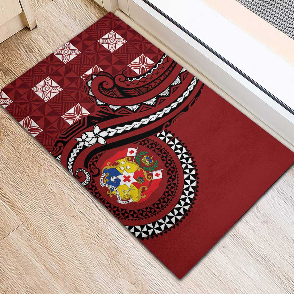 Tonga Ngatu Rubber Doormat Iconic Red Manulua Motifs LT7 - Polynesian Pride