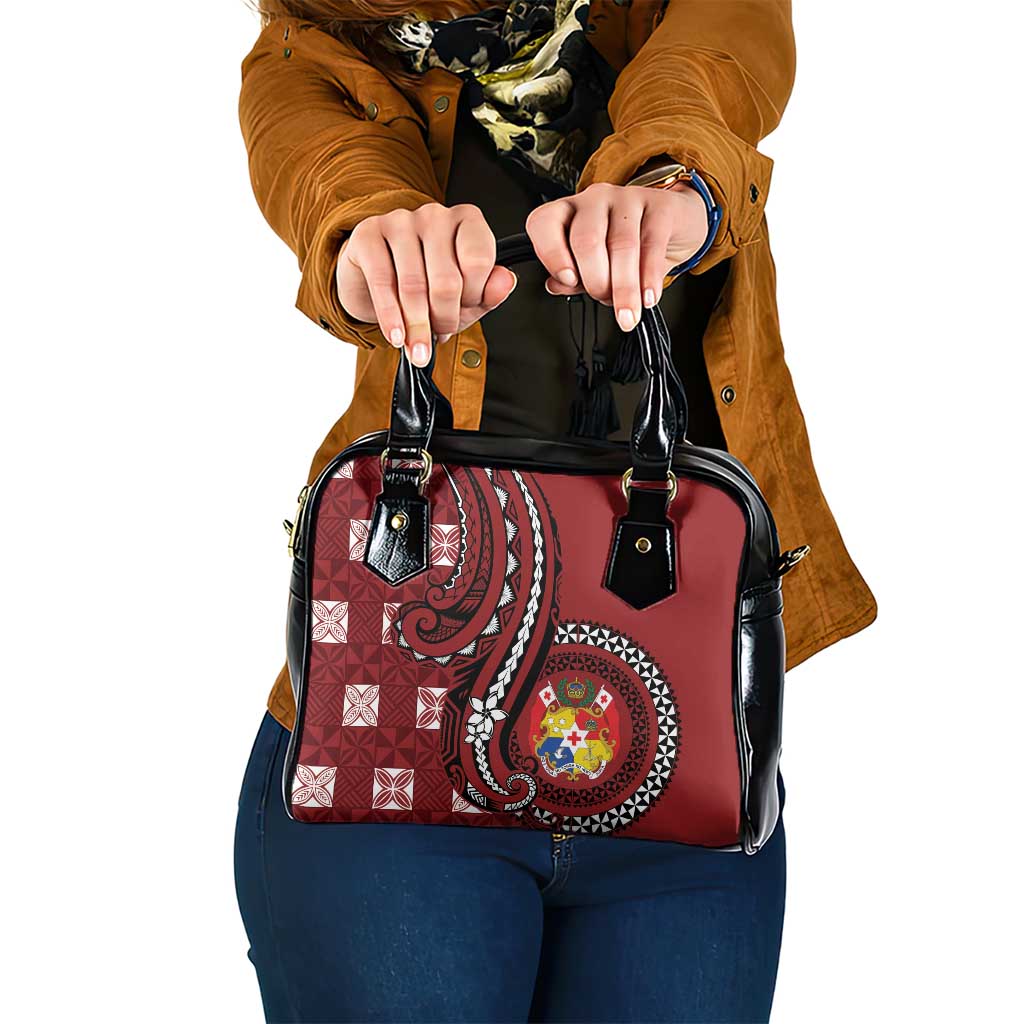 Tonga Ngatu Shoulder Handbag Iconic Red Manulua Motifs