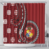 Tonga Ngatu Shower Curtain Iconic Red Manulua Motifs