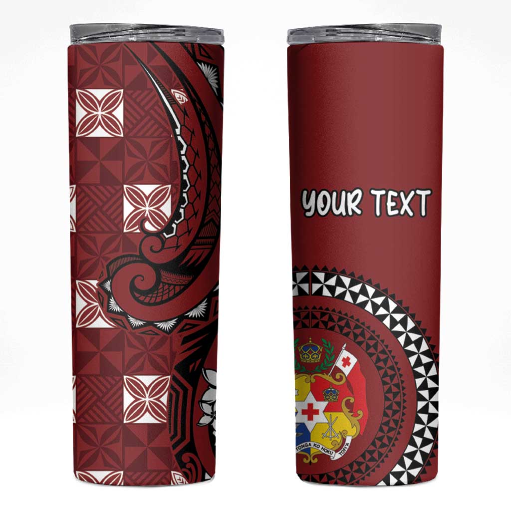 Personalized Tonga Ngatu Skinny Tumbler Iconic Red Manulua Motifs