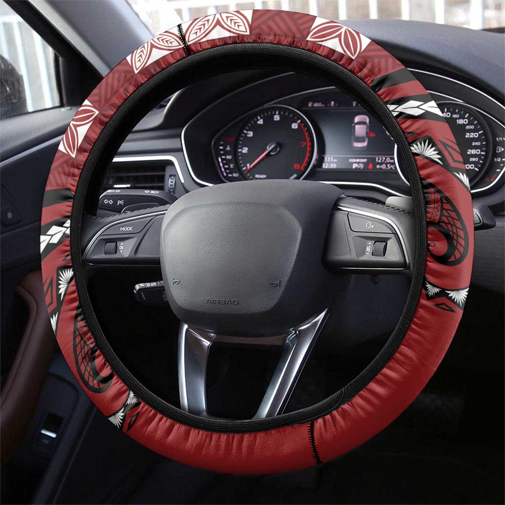 Tonga Ngatu Steering Wheel Cover Iconic Red Manulua Motifs LT7 - Polynesian Pride