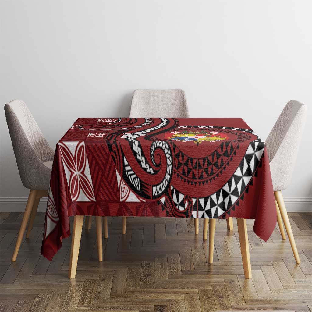 Tonga Ngatu Tablecloth Iconic Red Manulua Motifs LT7 - Polynesian Pride