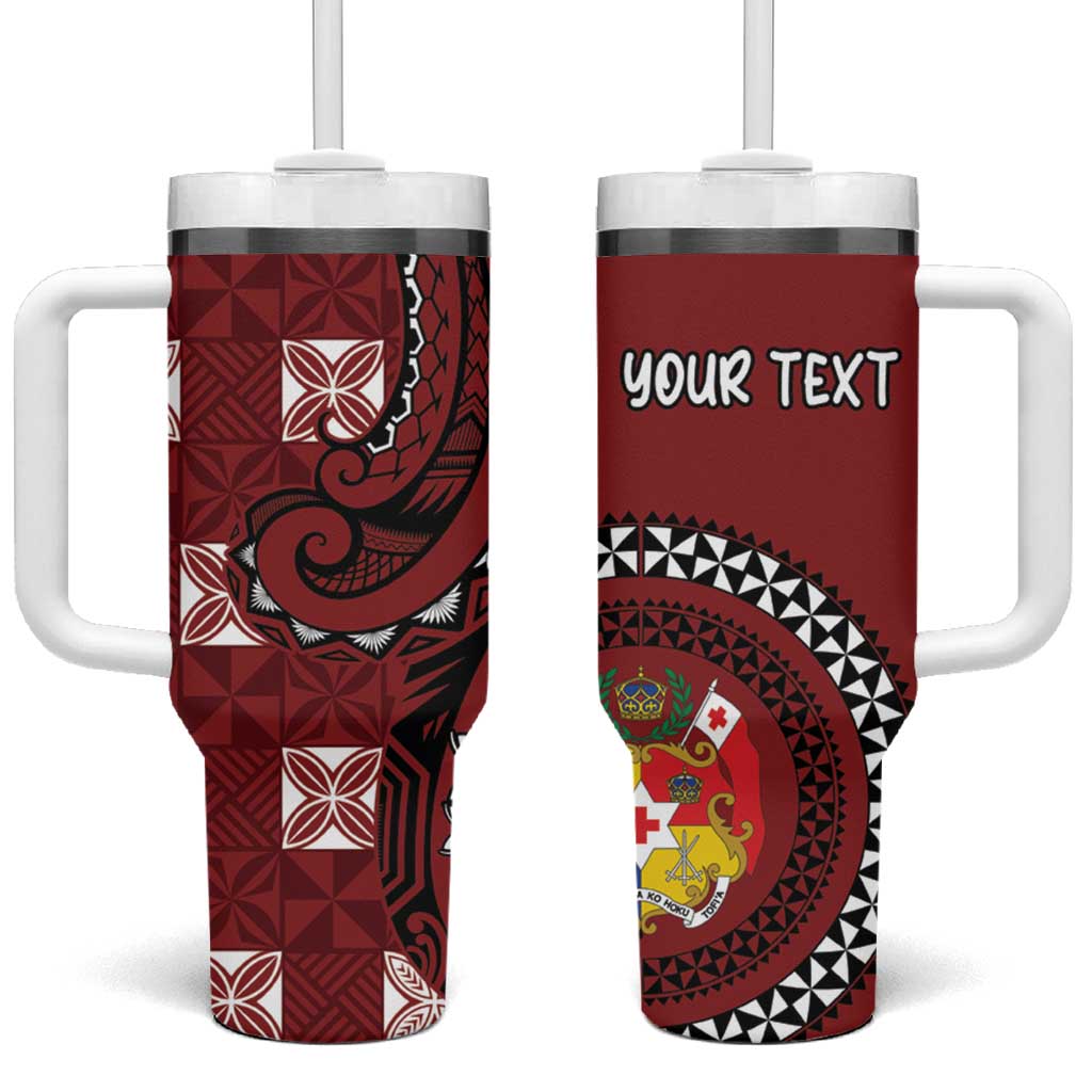 Personalized Tonga Ngatu Tumbler With Handle Iconic Red Manulua Motifs LT7 One Size: 40 oz Red - Polynesian Pride
