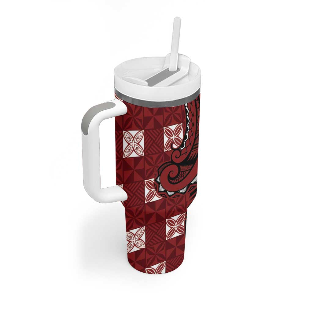 Personalized Tonga Ngatu Tumbler With Handle Iconic Red Manulua Motifs LT7 - Polynesian Pride
