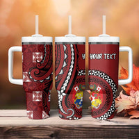 Personalized Tonga Ngatu Tumbler With Handle Iconic Red Manulua Motifs LT7 - Polynesian Pride