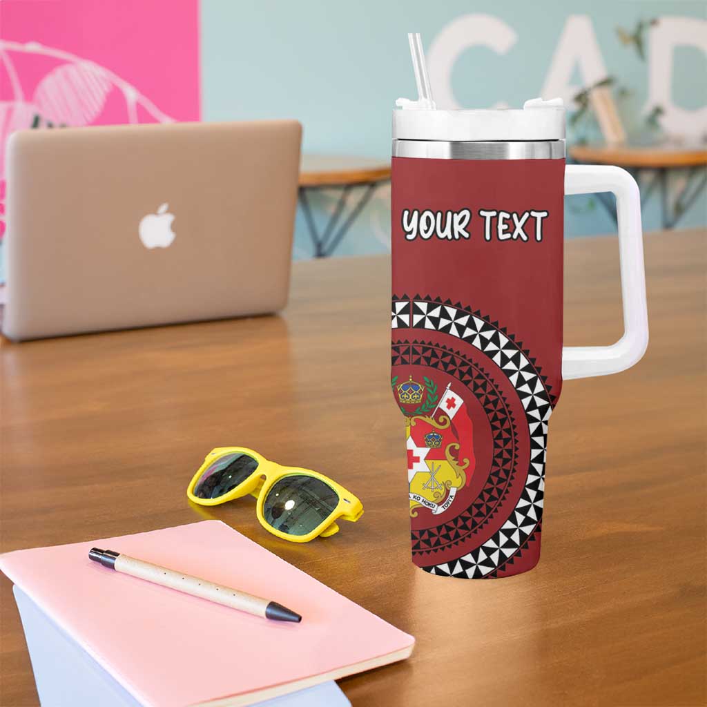 Personalized Tonga Ngatu Tumbler With Handle Iconic Red Manulua Motifs LT7 - Polynesian Pride