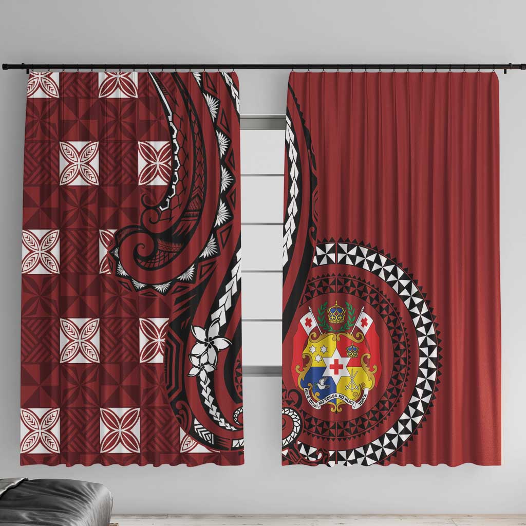 Tonga Ngatu Window Curtain Iconic Red Manulua Motifs LT7 With Hooks Red - Polynesian Pride