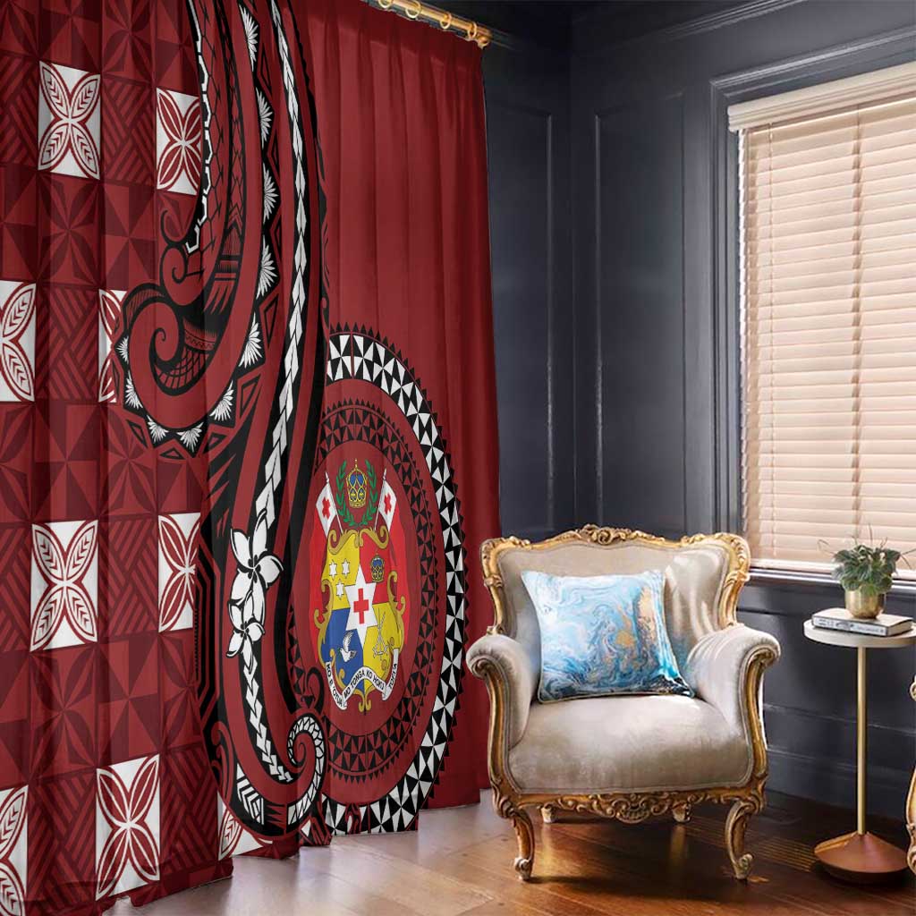 Tonga Ngatu Window Curtain Iconic Red Manulua Motifs LT7 - Polynesian Pride