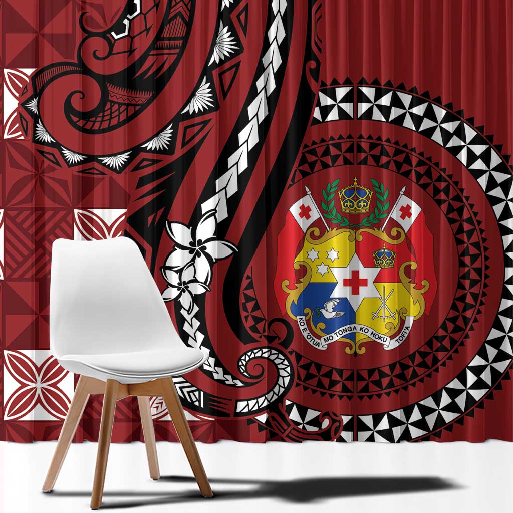 Tonga Ngatu Window Curtain Iconic Red Manulua Motifs LT7 - Polynesian Pride