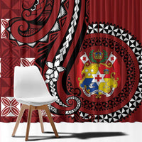 Tonga Ngatu Window Curtain Iconic Red Manulua Motifs LT7 - Polynesian Pride