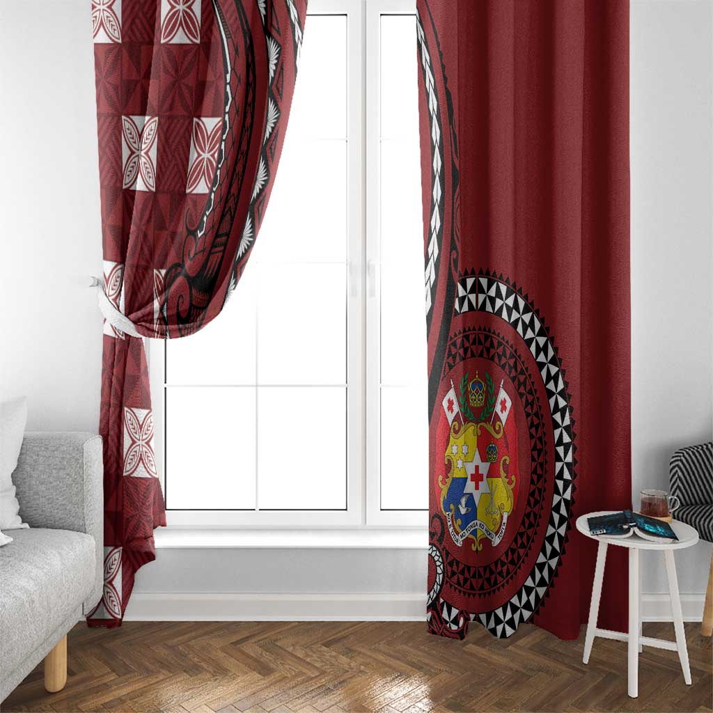 Tonga Ngatu Window Curtain Iconic Red Manulua Motifs LT7 - Polynesian Pride