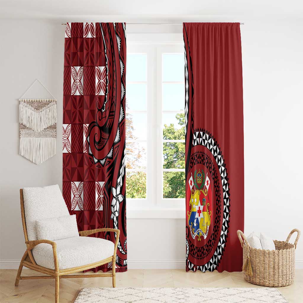 Tonga Ngatu Window Curtain Iconic Red Manulua Motifs LT7 - Polynesian Pride