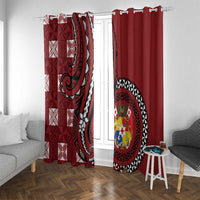 Tonga Ngatu Window Curtain Iconic Red Manulua Motifs LT7 With Grommets Red - Polynesian Pride