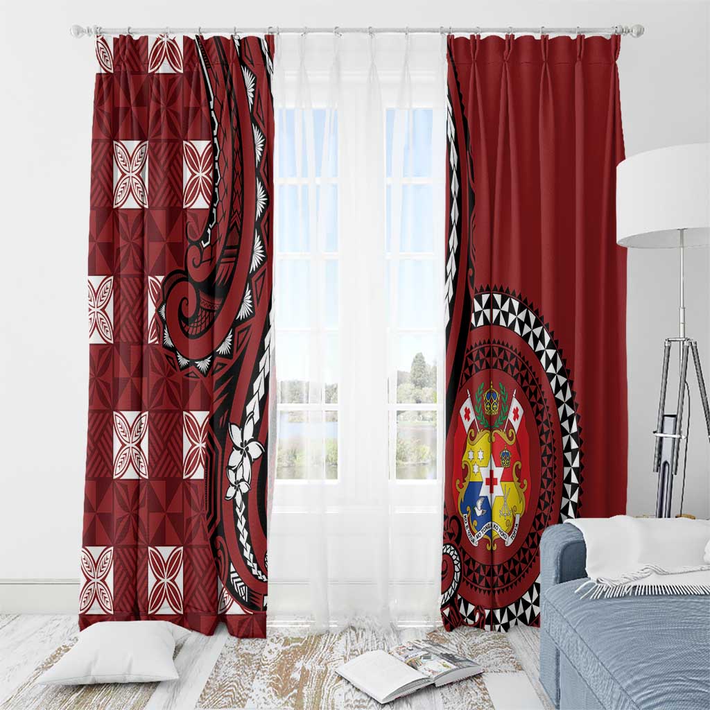 Tonga Ngatu Window Curtain Iconic Red Manulua Motifs LT7 - Polynesian Pride