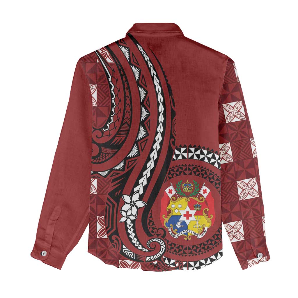 Personalized Tonga Ngatu Women Casual Shirt Iconic Red Manulua Motifs