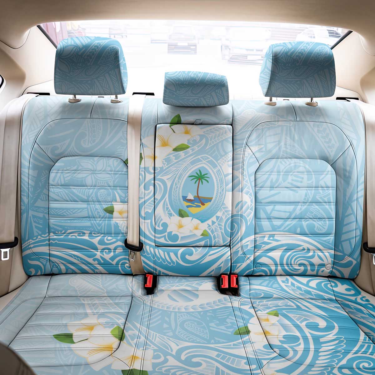 Guam Fishhook Mix Guasali Flowers Back Car Seat Cover Dreaming Turquoise LT7 - Polynesian Pride