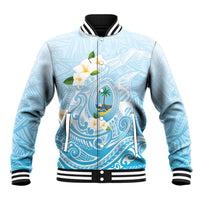 Guam Fishhook Mix Guasali Flowers Baseball Jacket Dreaming Turquoise LT7 Unisex Turquoise - Polynesian Pride