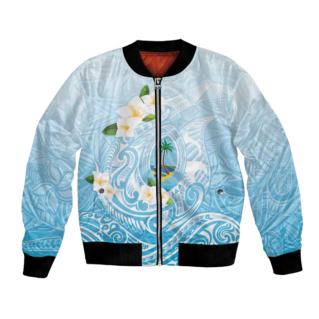 Guam Fishhook Mix Guasali Flowers Bomber Jacket Dreaming Turquoise LT7 Unisex Turquoise - Polynesian Pride