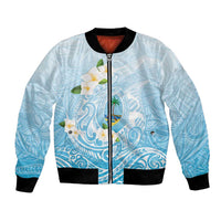 Guam Fishhook Mix Guasali Flowers Bomber Jacket Dreaming Turquoise LT7 Unisex Turquoise - Polynesian Pride