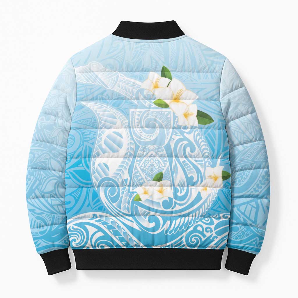 Guam Fishhook Mix Guasali Flowers Bomber Puffer Jacket Dreaming Turquoise LT7 - Polynesian Pride