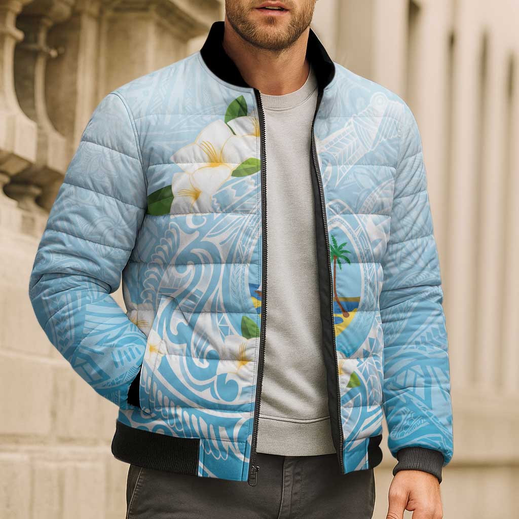 Guam Fishhook Mix Guasali Flowers Bomber Puffer Jacket Dreaming Turquoise LT7 - Polynesian Pride