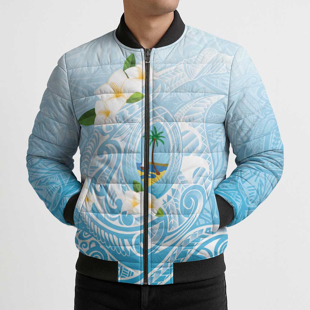 Guam Fishhook Mix Guasali Flowers Bomber Puffer Jacket Dreaming Turquoise LT7 - Polynesian Pride