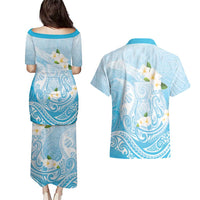 Guam Fishhook Mix Guasali Flowers Couples Matching Puletasi and Hawaiian Shirt Dreaming Turquoise LT7 - Polynesian Pride
