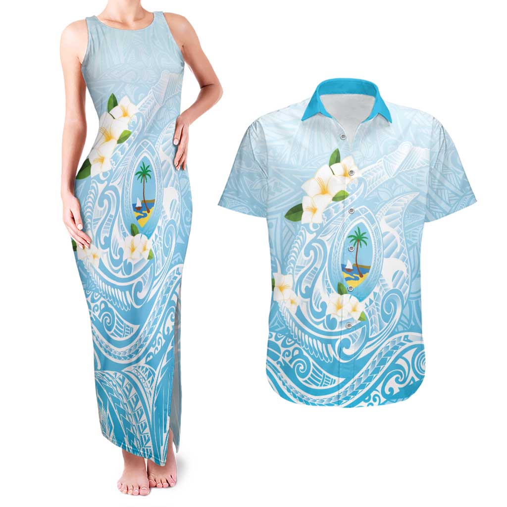 Guam Fishhook Mix Guasali Flowers Couples Matching Tank Maxi Dress and Hawaiian Shirt Dreaming Turquoise LT7 Turquoise - Polynesian Pride