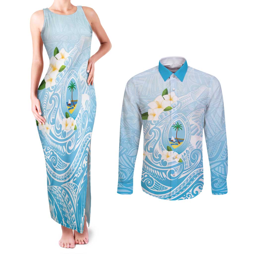Guam Fishhook Mix Guasali Flowers Couples Matching Tank Maxi Dress and Long Sleeve Button Shirt Dreaming Turquoise LT7 Turquoise - Polynesian Pride