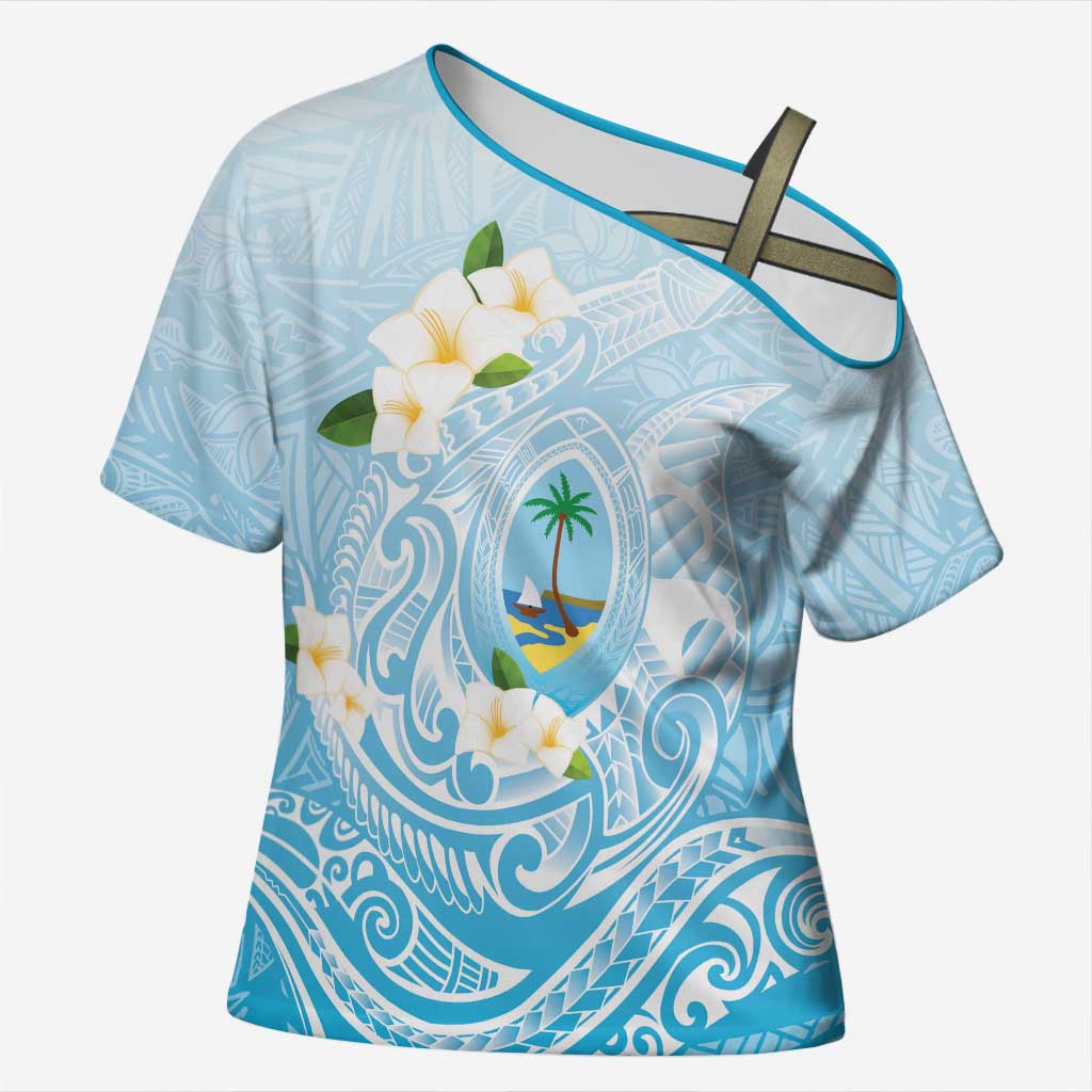 Guam Fishhook Mix Guasali Flowers Cross Shoulder Shirt Dreaming Turquoise LT7 Female Turquoise - Polynesian Pride