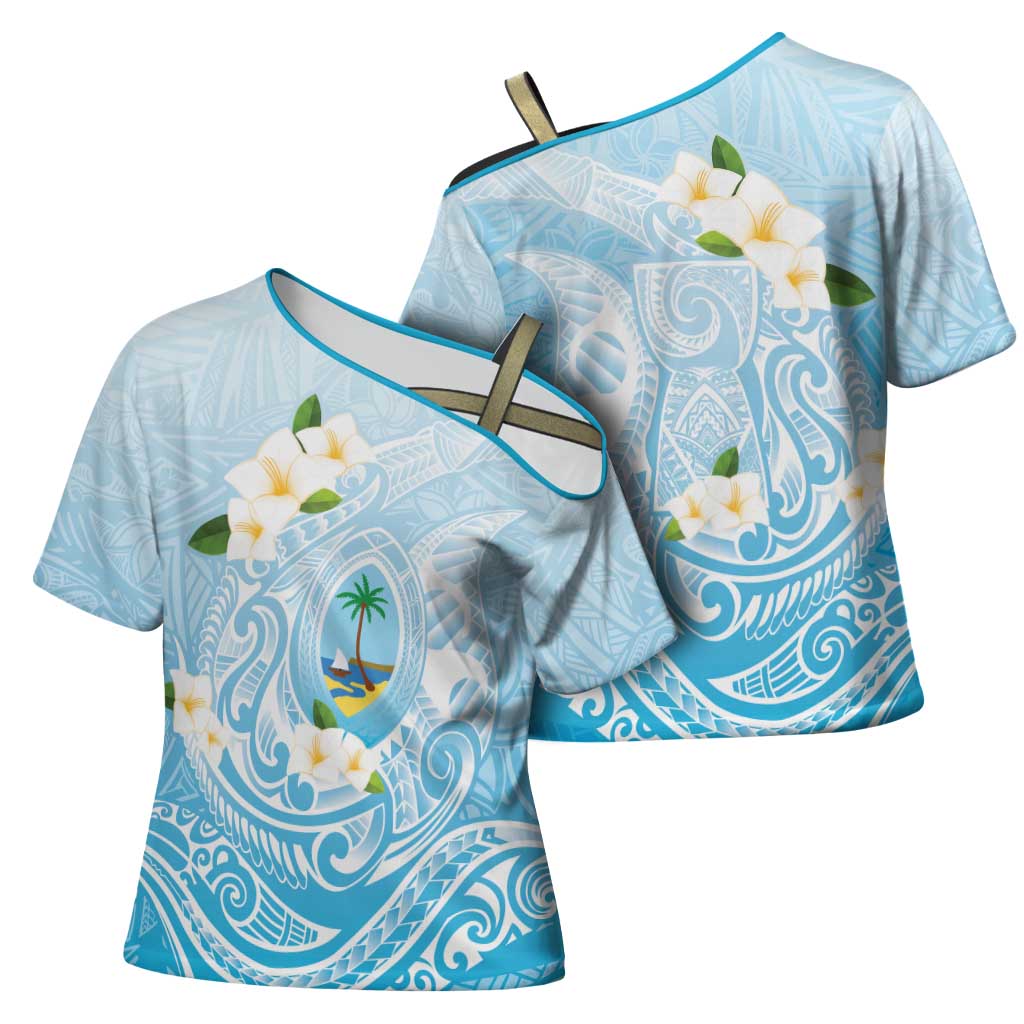 Guam Fishhook Mix Guasali Flowers Cross Shoulder Shirt Dreaming Turquoise LT7 - Polynesian Pride