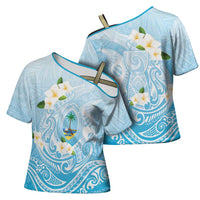 Guam Fishhook Mix Guasali Flowers Cross Shoulder Shirt Dreaming Turquoise LT7 - Polynesian Pride