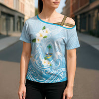 Guam Fishhook Mix Guasali Flowers Cross Shoulder Shirt Dreaming Turquoise LT7 - Polynesian Pride