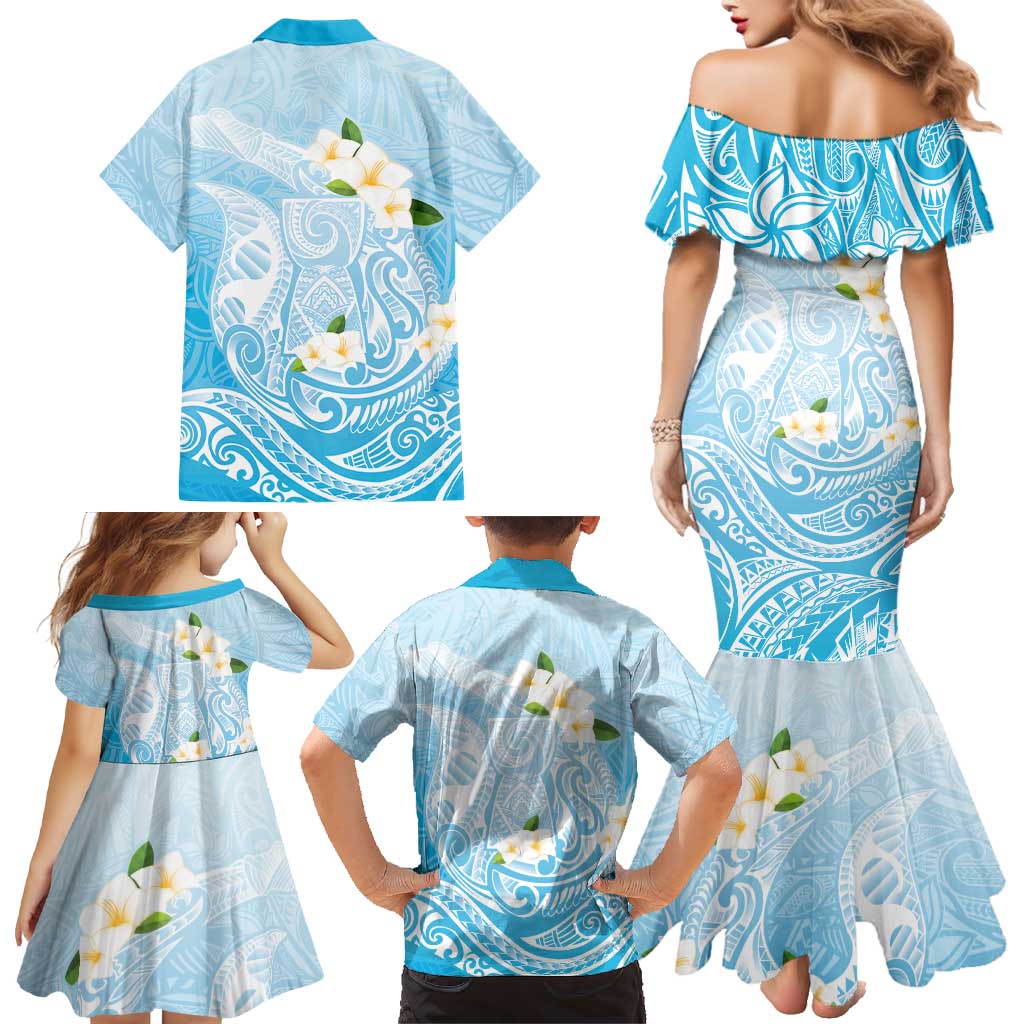 Guam Fishhook Mix Guasali Flowers Family Matching Mermaid Dress and Hawaiian Shirt Dreaming Turquoise