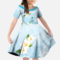 Guam Fishhook Mix Guasali Flowers Family Matching Off The Shoulder Long Sleeve Dress and Hawaiian Shirt Dreaming Turquoise