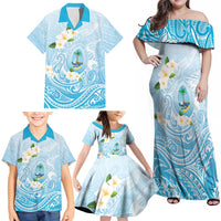 Guam Fishhook Mix Guasali Flowers Family Matching Off Shoulder Maxi Dress and Hawaiian Shirt Dreaming Turquoise