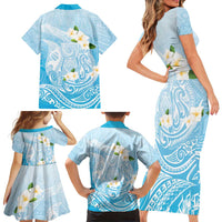 Guam Fishhook Mix Guasali Flowers Family Matching Short Sleeve Bodycon Dress and Hawaiian Shirt Dreaming Turquoise