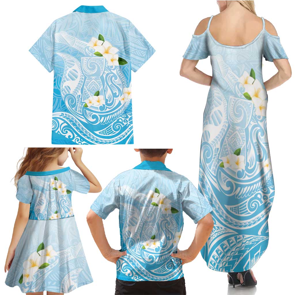 Guam Fishhook Mix Guasali Flowers Family Matching Summer Maxi Dress and Hawaiian Shirt Dreaming Turquoise