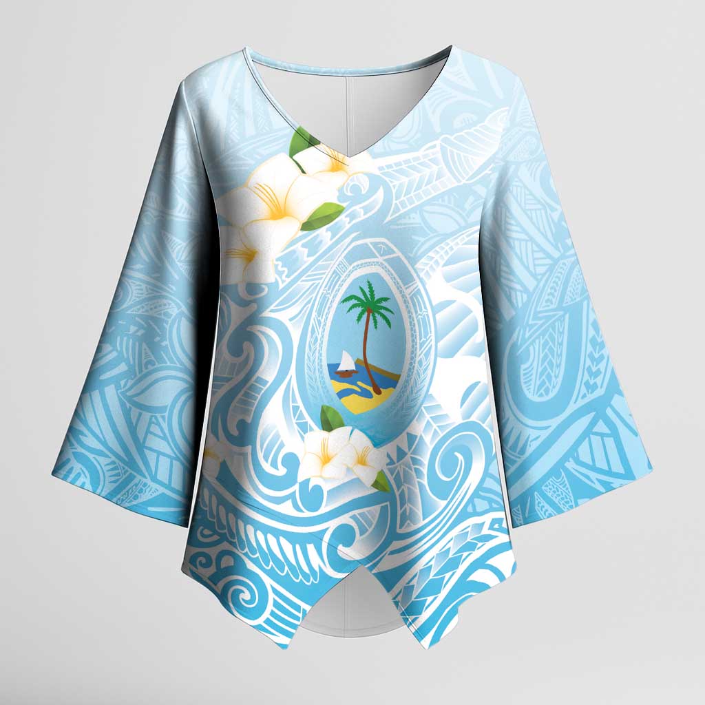 Guam Fishhook Mix Guasali Flowers Kimono Sleeve Blouse Dreaming Turquoise LT7 Female Turquoise - Polynesian Pride