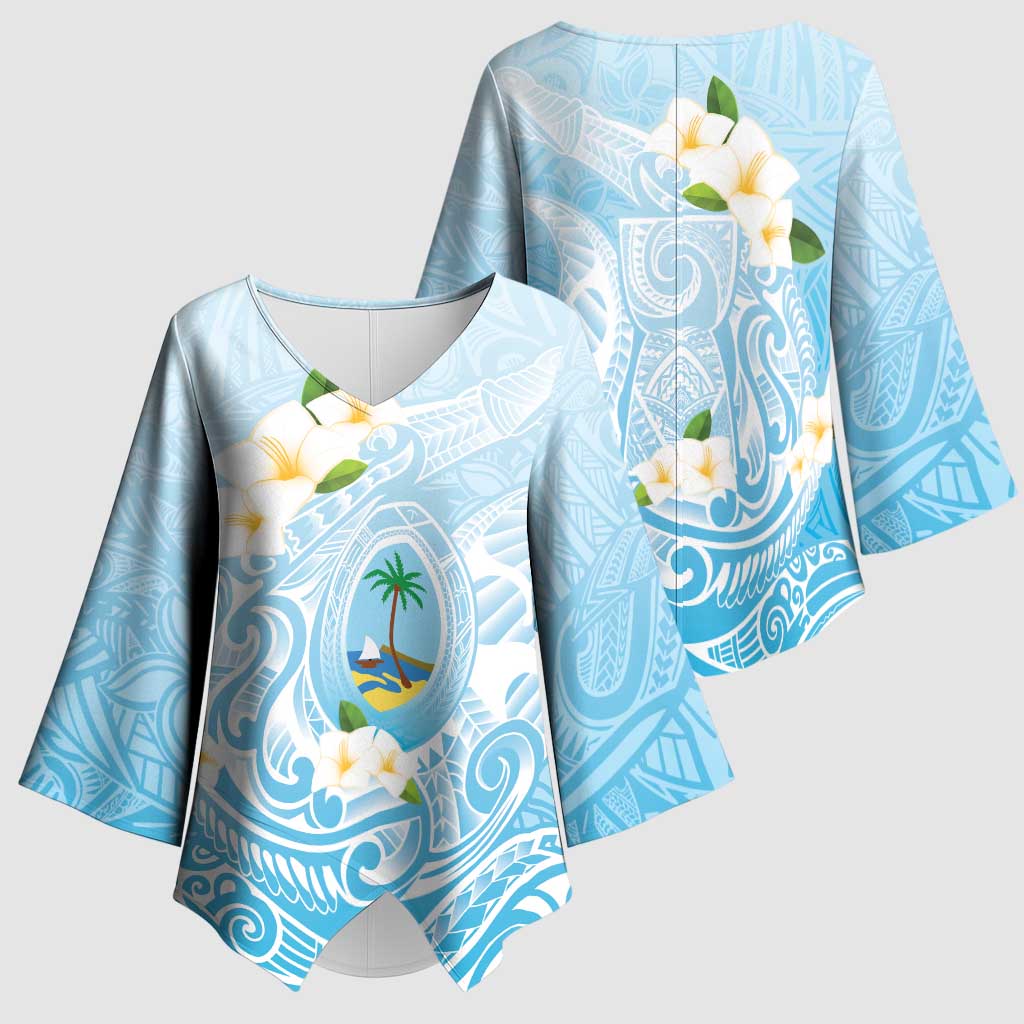 Guam Fishhook Mix Guasali Flowers Kimono Sleeve Blouse Dreaming Turquoise LT7 - Polynesian Pride