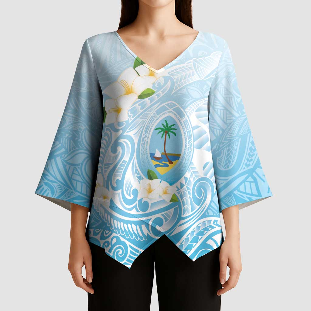 Guam Fishhook Mix Guasali Flowers Kimono Sleeve Blouse Dreaming Turquoise LT7 - Polynesian Pride