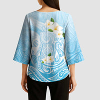 Guam Fishhook Mix Guasali Flowers Kimono Sleeve Blouse Dreaming Turquoise LT7 - Polynesian Pride