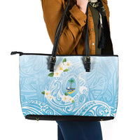 Guam Fishhook Mix Guasali Flowers Leather Tote Bag Dreaming Turquoise LT7 - Polynesian Pride