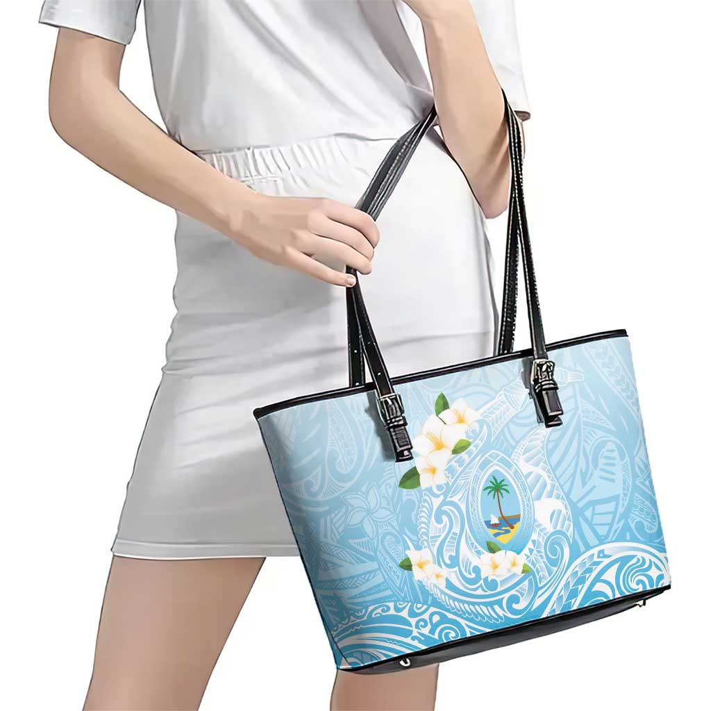 Guam Fishhook Mix Guasali Flowers Leather Tote Bag Dreaming Turquoise LT7 - Polynesian Pride