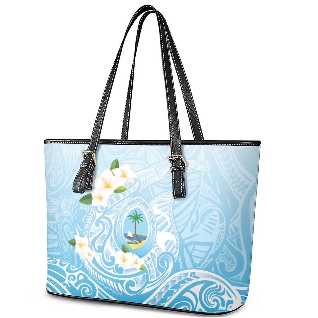 Guam Fishhook Mix Guasali Flowers Leather Tote Bag Dreaming Turquoise LT7 - Polynesian Pride